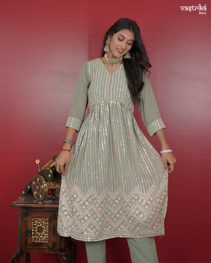 Nyra Cut Kurti Set with Sequin Detailing