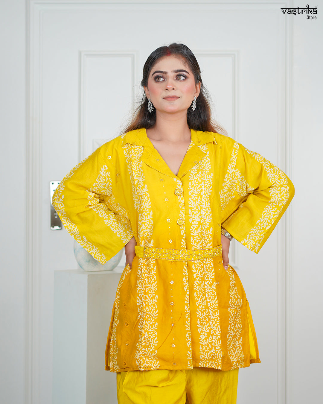 Yellow Silk Coord Set with Kadhai & Sequence Work