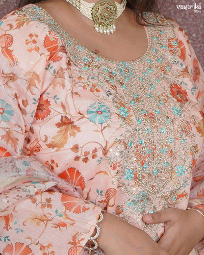 Straight Jari Work Kurti Set with Organza Dupatta