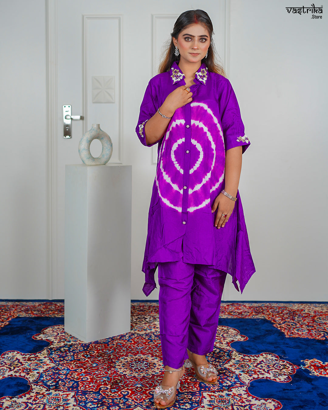 Purple Masleen Coord Set with Handwork