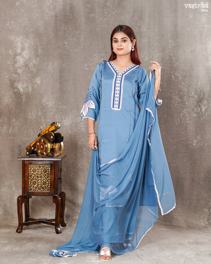 Roman Silk Kurti Set with Lace Work