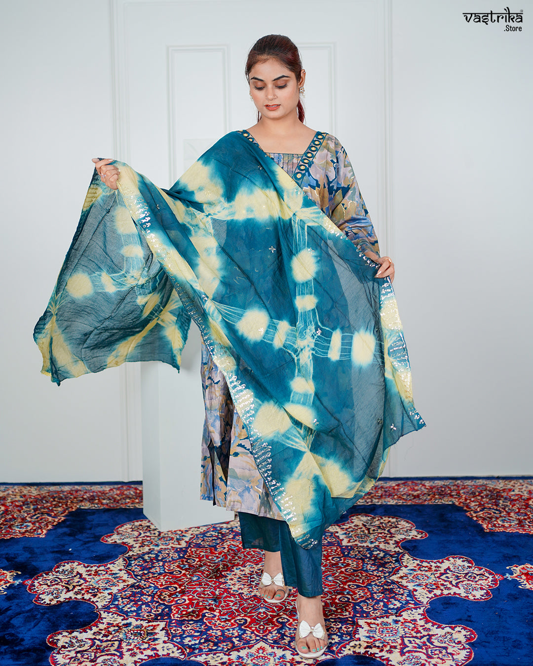 Firozi Maslin Aalia Cut Frock Set with Embroidered Dupatta