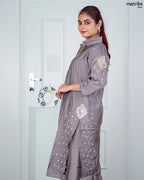 Grey Masleen Coord Set with Handwork & Sequence