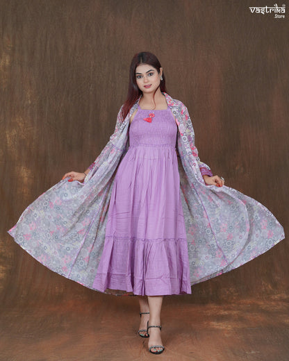 Amara Printed Frock & Handworked Georgette Shrug Set