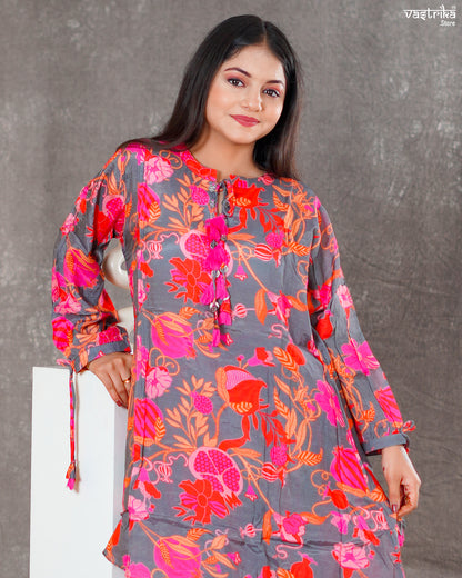 Maslin Silk Kurti Set with Dori & Print Detailing