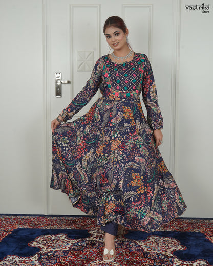 Straight Jari Work Kurti Set with Organza Dupatta