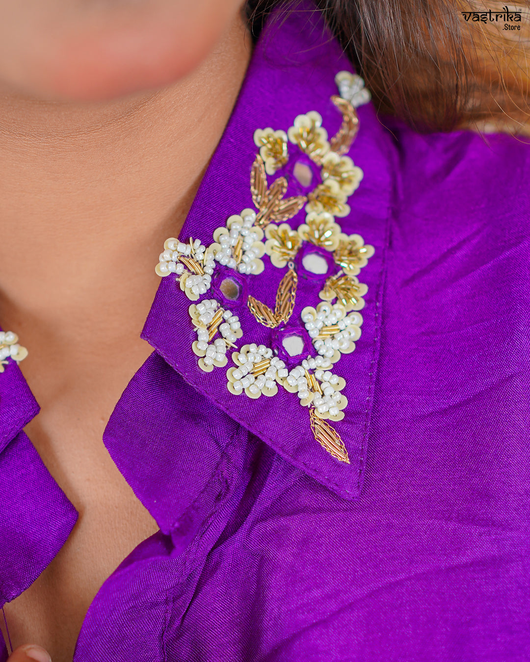 Purple Masleen Coord Set with Handwork