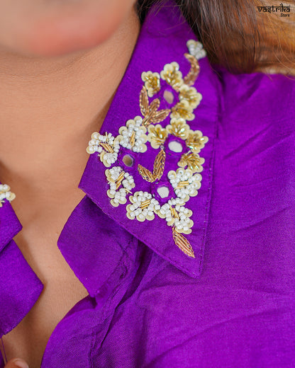 Purple Masleen Coord Set with Handwork