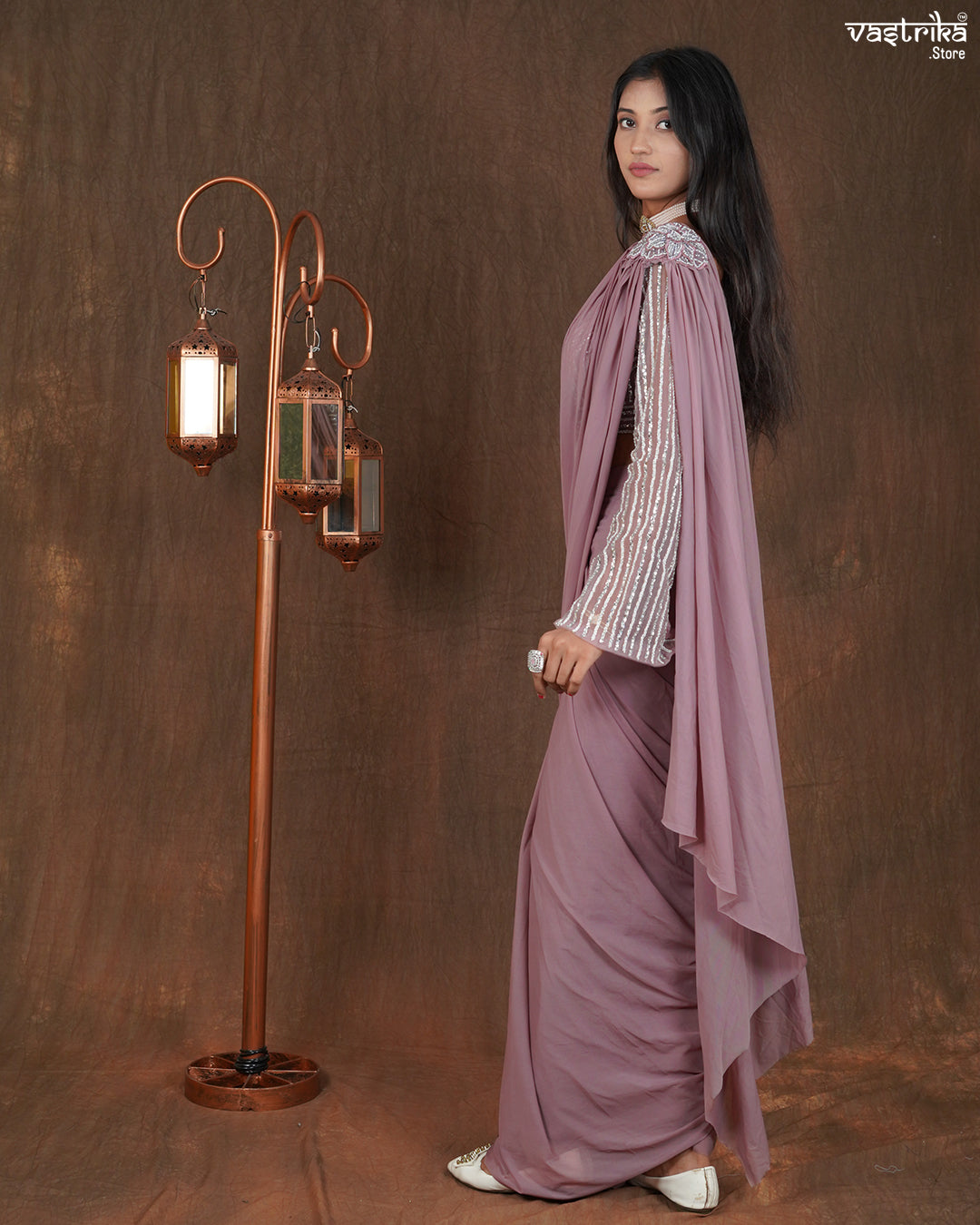 Elysia Handworked Drape Saree with Umbrella Top