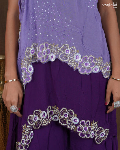 Georgette Poncho-Style Western Dress with Handworked Palazzos