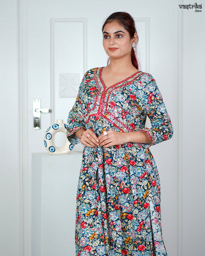 Firozi Ryon Cotton Aalia Cut Frock Set with Sequence & Thread Work