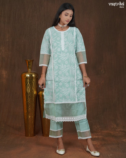 Grey Roman Silk Pakistani Work Suit Set