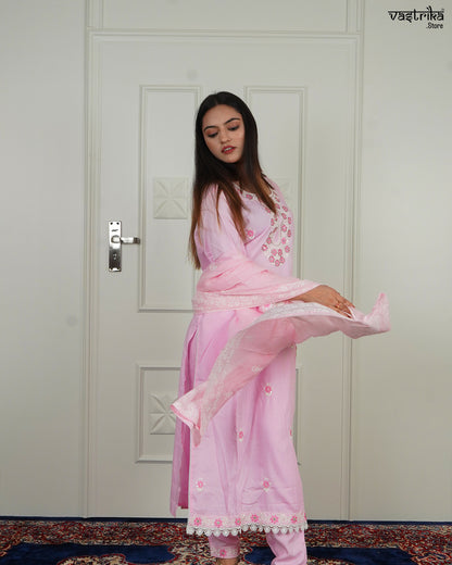 Thread Bloom Cotton Kurti Set