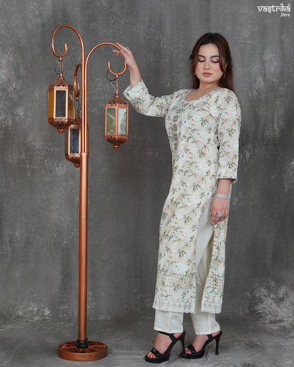 Cotton Kurti Set with Chikan Work & Printed Dupatta