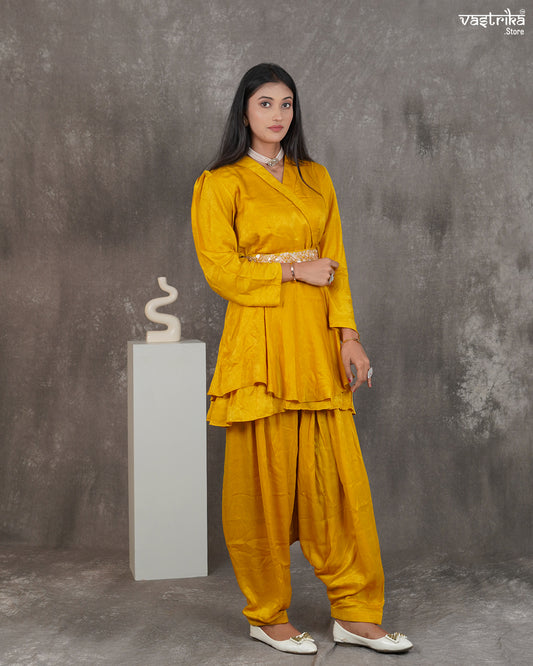 V-Collar Cord Set with Belt & Dhoti Salwar