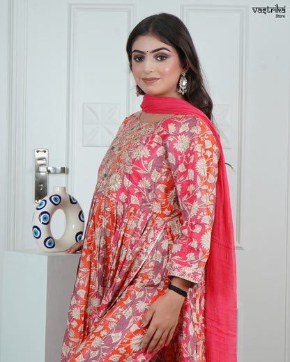 Printed Jari & Sequence Work Froack Set