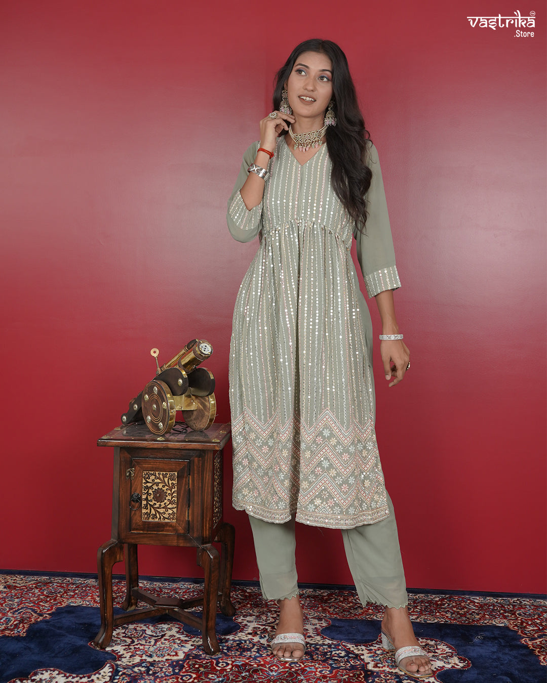 Nyra Cut Kurti Set with Sequin Detailing