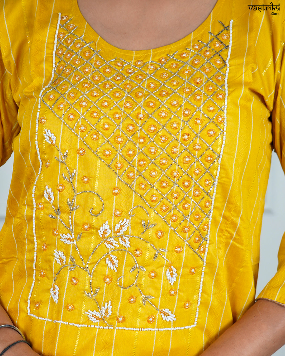 Yellow Chanderi Silk Kurti Set with Tie & Dye Dupatta