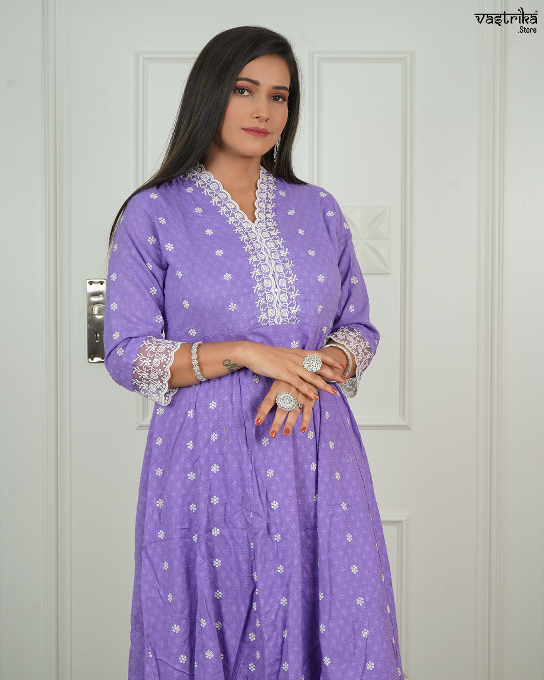 Thread Work V-Neck Frock Set