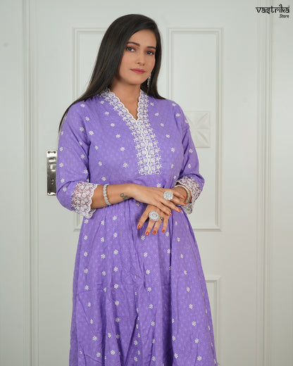 Thread Work V-Neck Frock Set