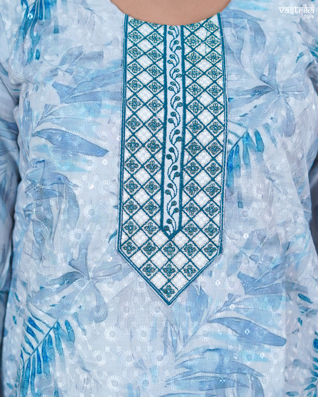 Cotton Kurti Set with Chikan & Chanderi Silk Dupatta