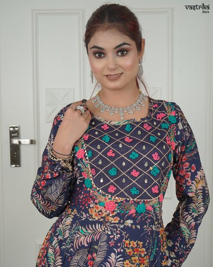 Straight Jari Work Kurti Set with Organza Dupatta