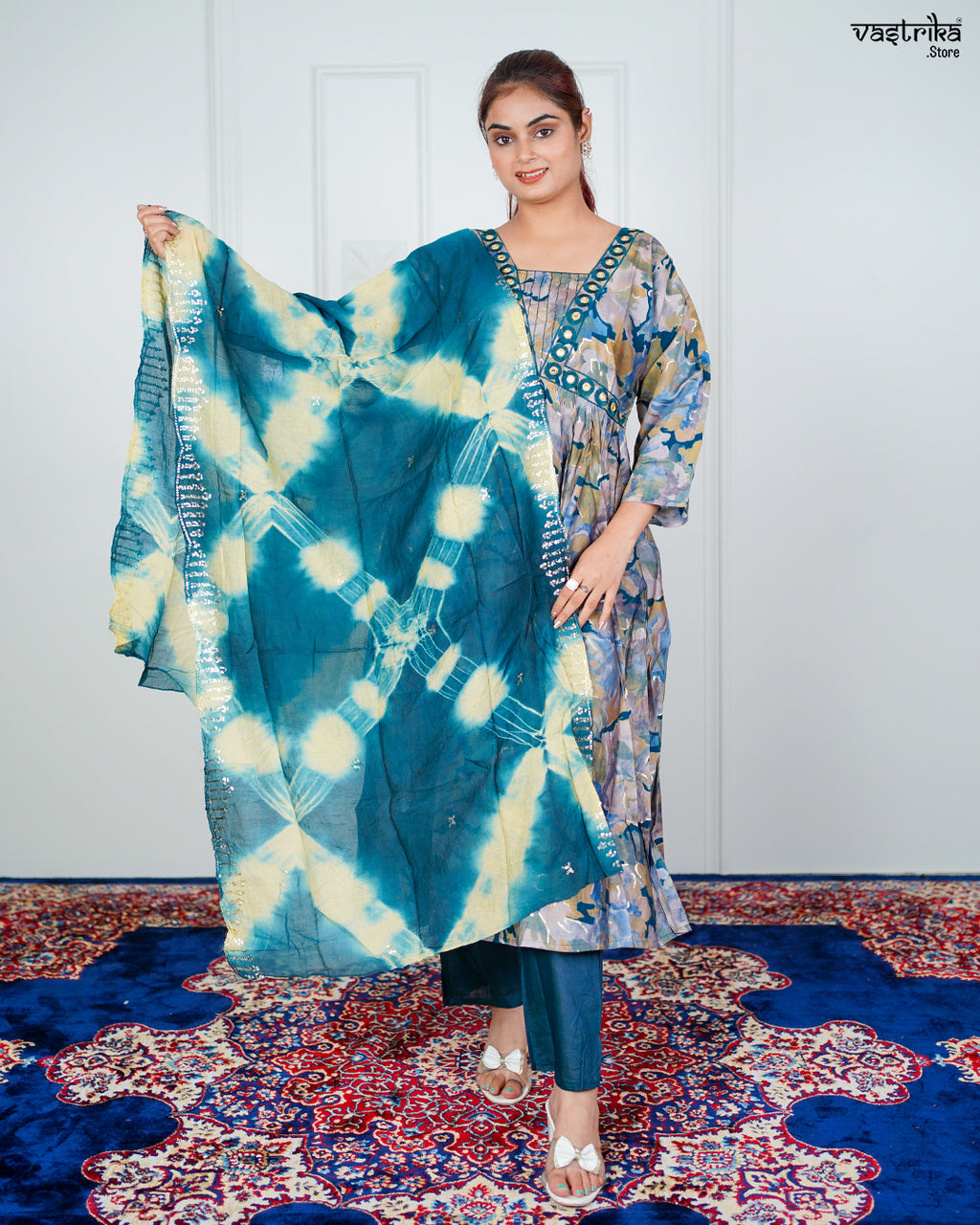 Firozi Maslin Aalia Cut Frock Set with Embroidered Dupatta