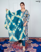 Firozi Maslin Aalia Cut Frock Set with Embroidered Dupatta