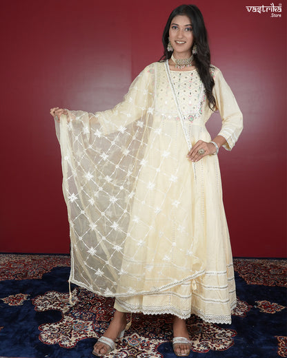 Cotton Frock Set with Jari & Resham Detailing