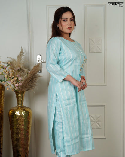 Cotton Kurti Set with Chanderi Dupatta & Handwork Detailing