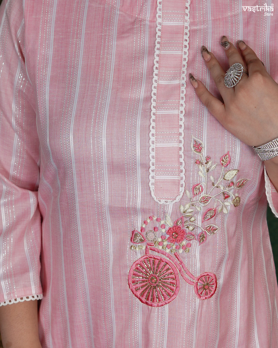 Elegant Cotton Kurti Set with Chanderi Dupatta & Handwork