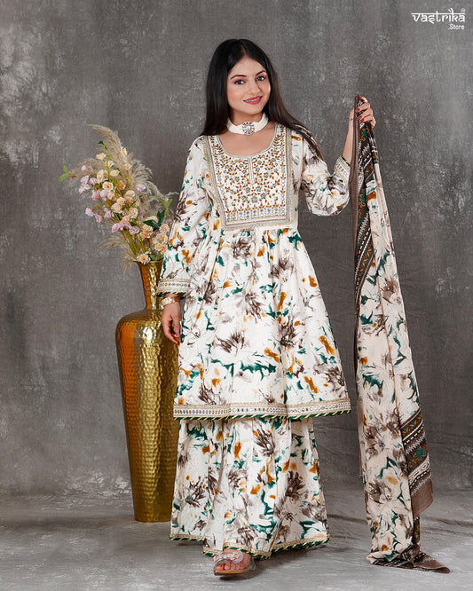 Ryon Cotton Kurti with Sharara & Dupatta