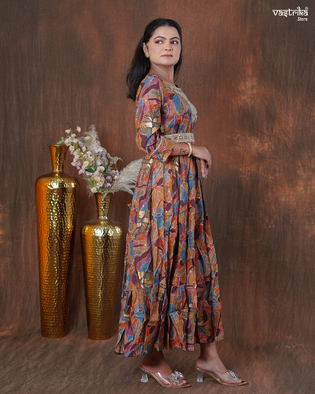 Maslin One-Piece Frock with Jari & Sequin Work Belt