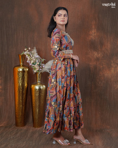 Maslin One-Piece Frock with Jari & Sequin Work Belt