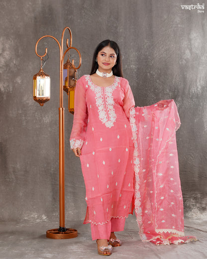 Elegant Organza Kurti Set with Resham & Thread Work