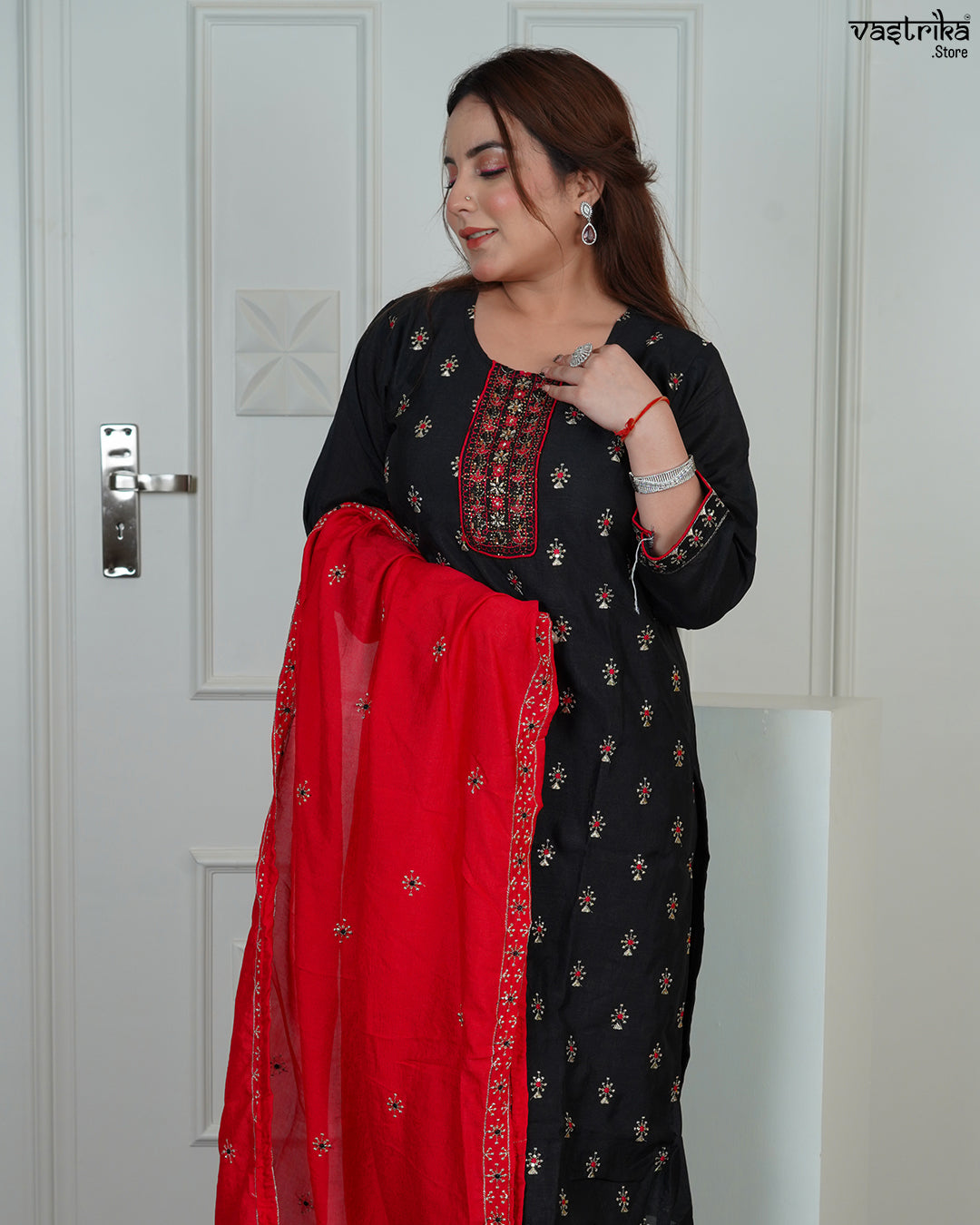 Silk Kurti Set with Jari & Sequin Work with Full Jaal Dupatta