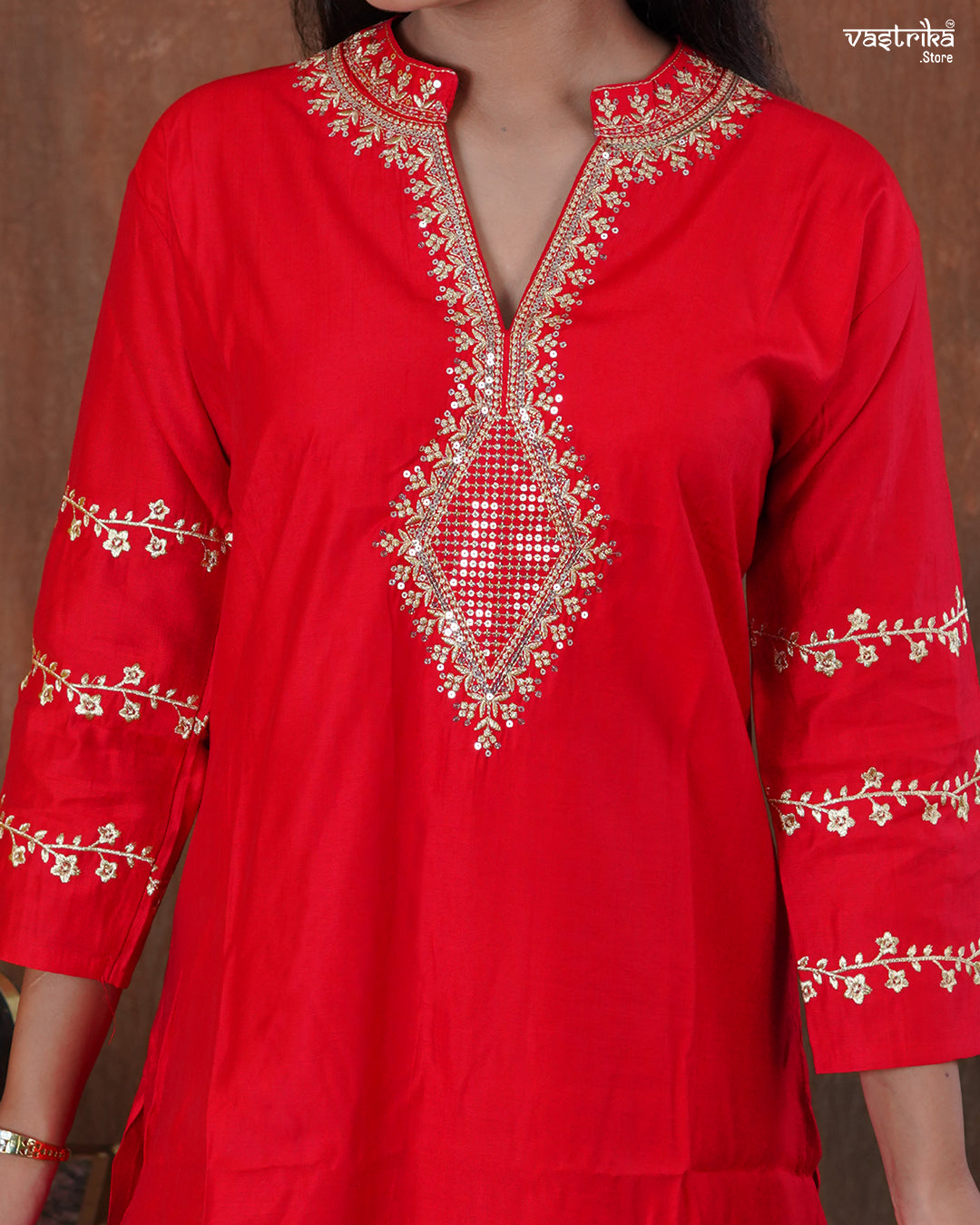 Silk Kurti Set with Jari & Sequin Work and Afghani Salwar