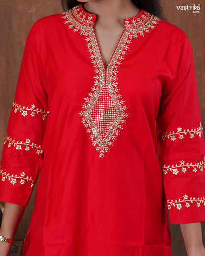 Silk Kurti Set with Jari & Sequin Work and Afghani Salwar