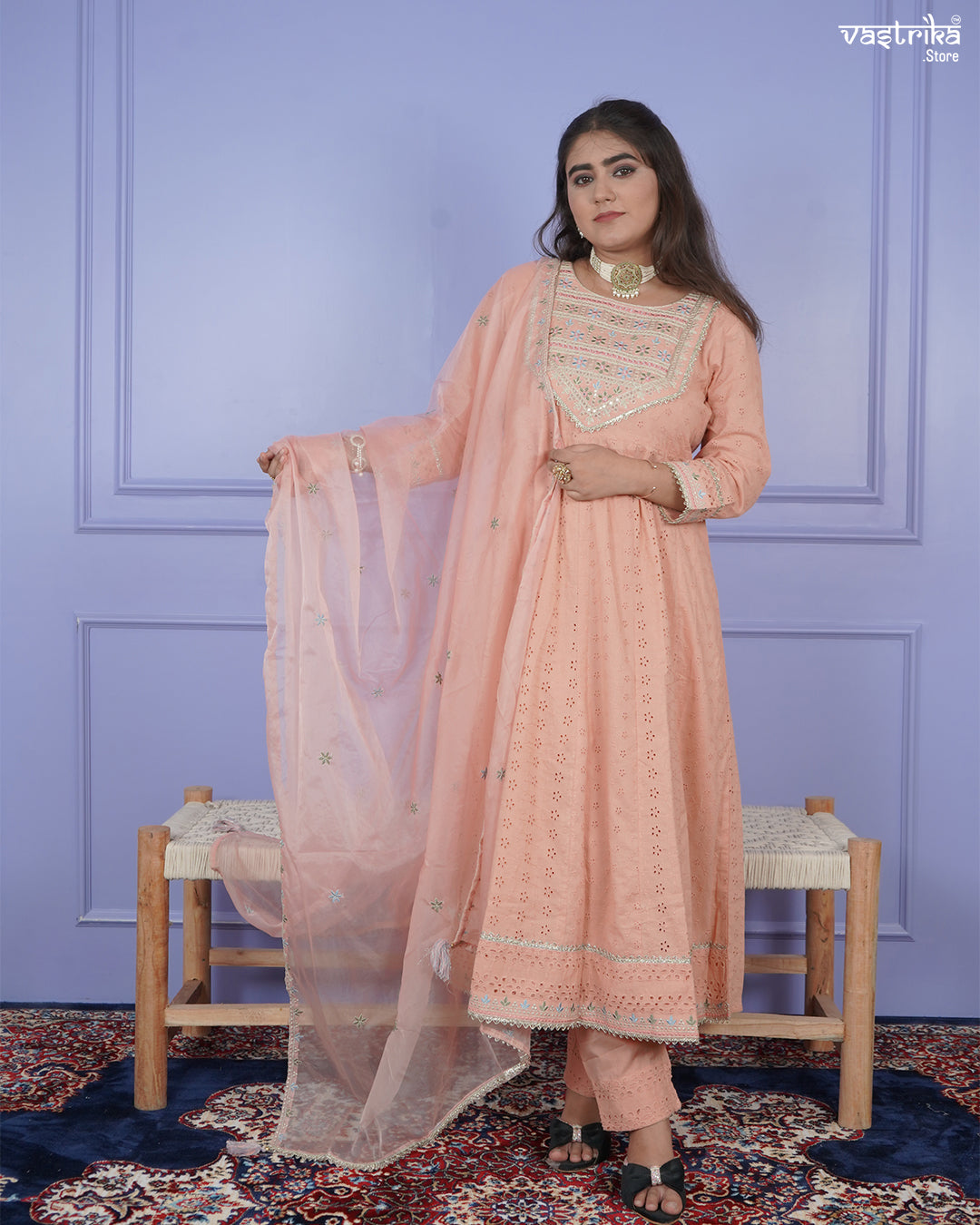Chikankari Thread Work Frock Set