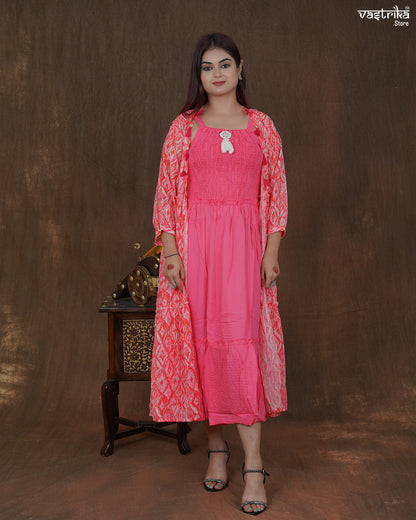 Elara Printed Frock & Handworked Georgette Shrug Set