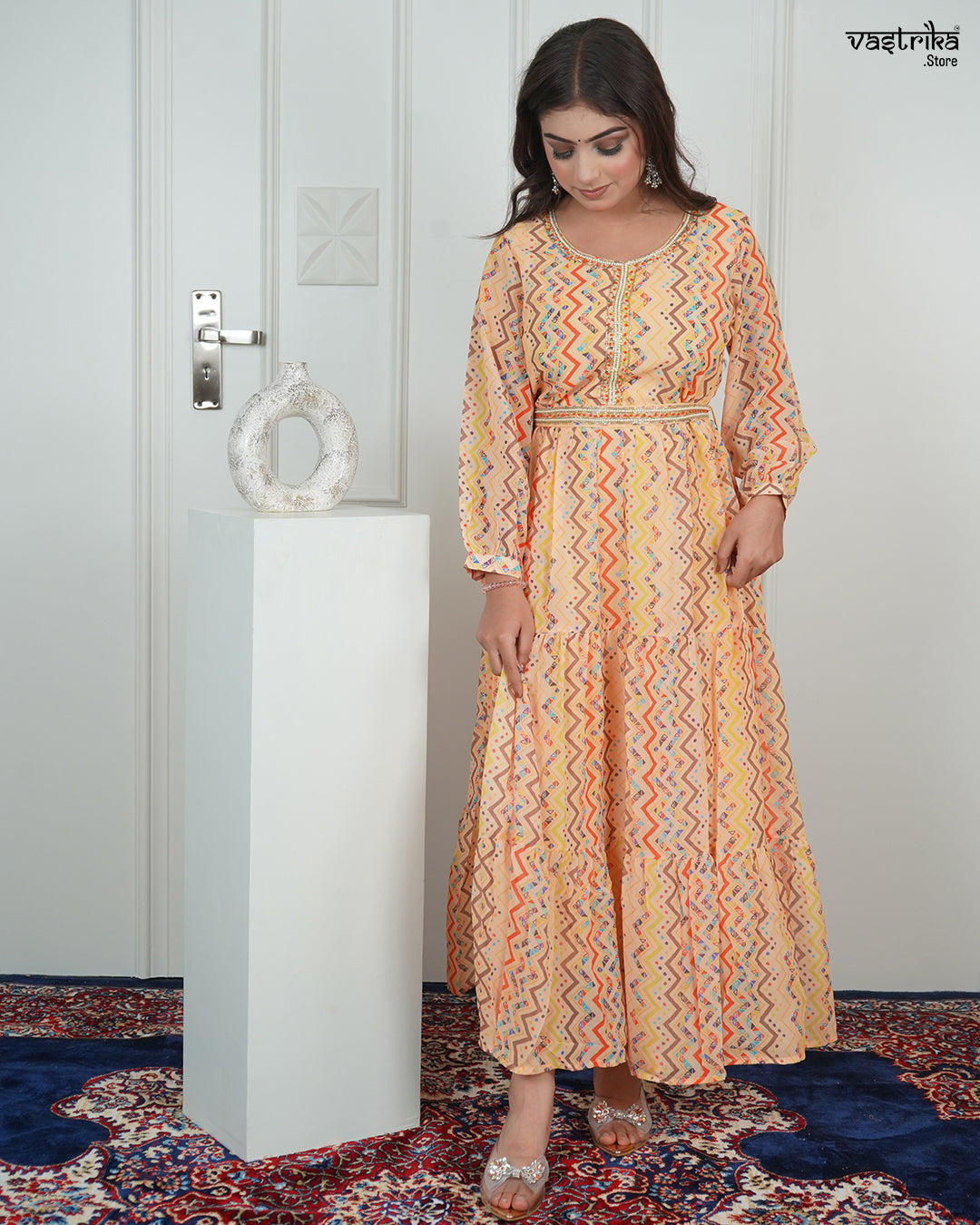 Hand-Worked Round Neck Shirt-Style Frock