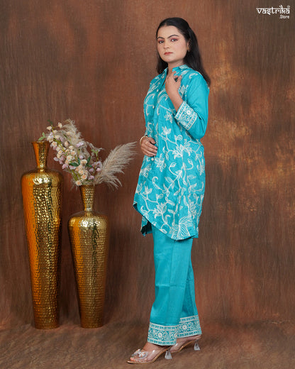 Silk Cord Set with Aari & Kadhai Thread Work