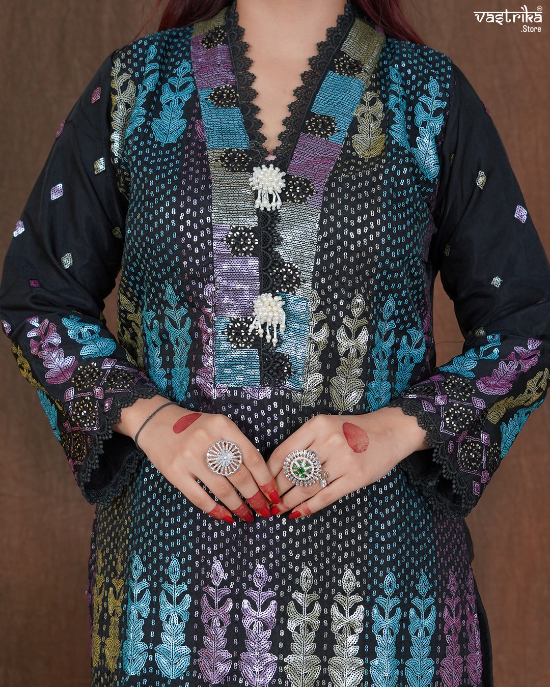 Riyana Sequin Jaal Kurti Set with Moti Dupatta