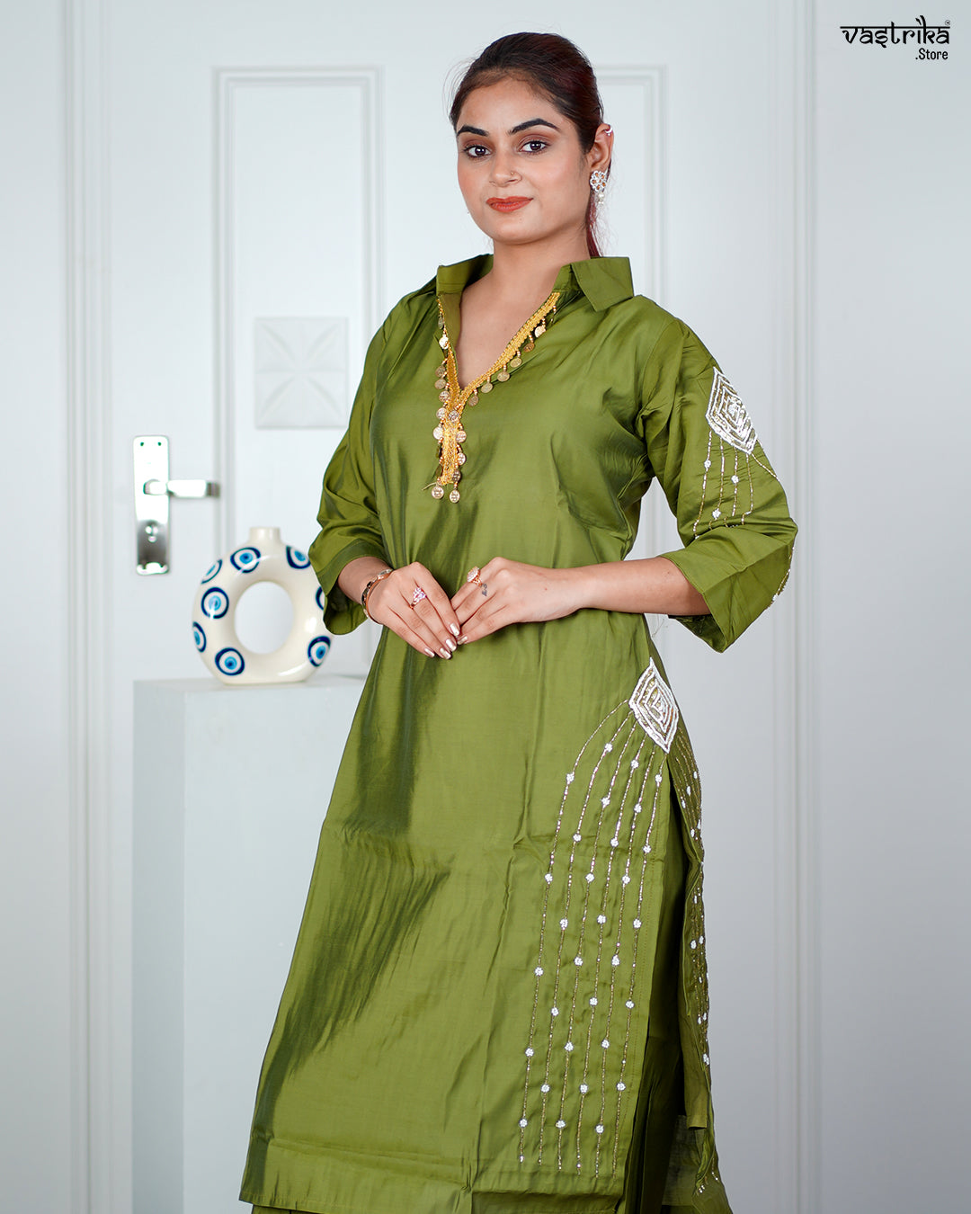 Mehndi Masleen Coord Set with Handwork & Sequence