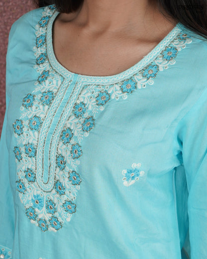 Elegant Rayon Cotton Kurti Set with Handwork Detailing