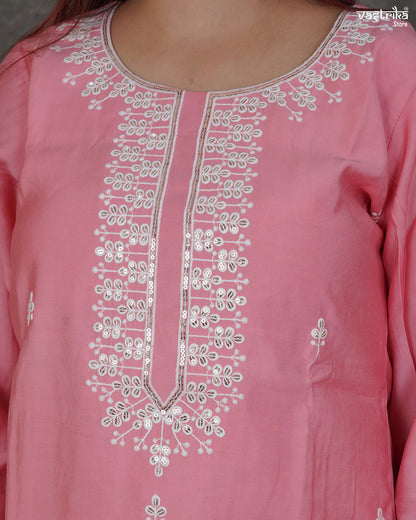 Zohra Threadwork Kurti Set with Organza Dupatta