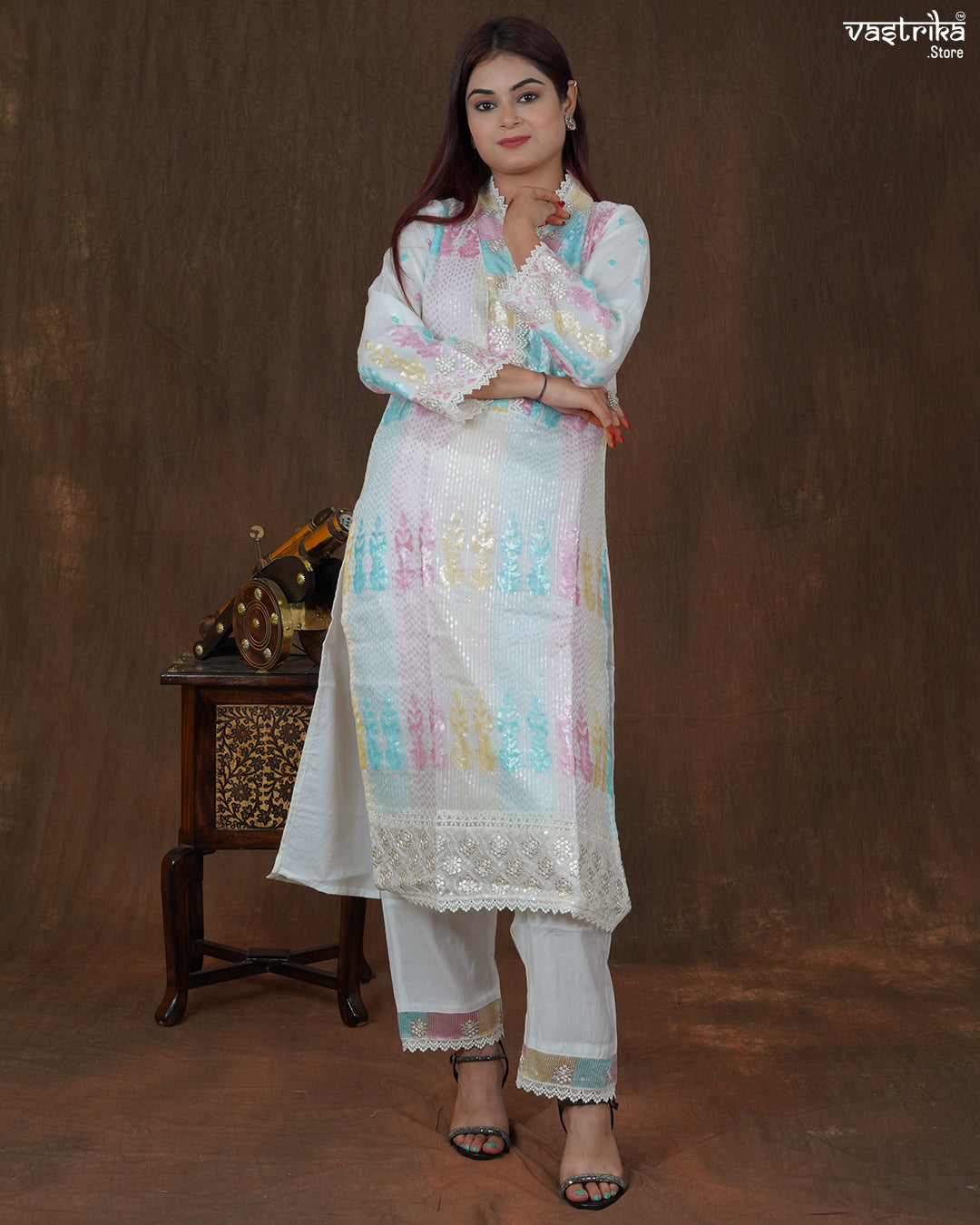 Riyana Sequin Jaal Kurti Set with Moti Dupatta