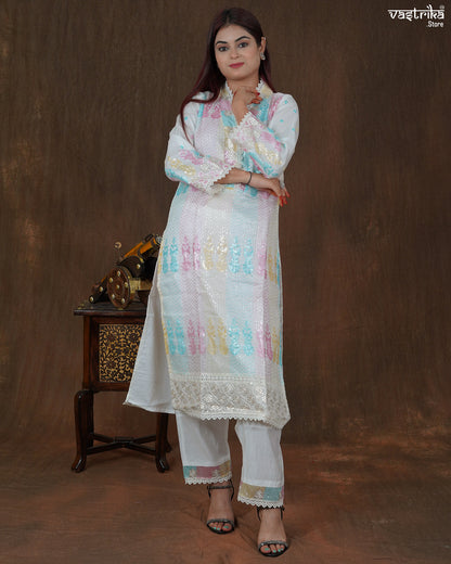 Riyana Sequin Jaal Kurti Set with Moti Dupatta