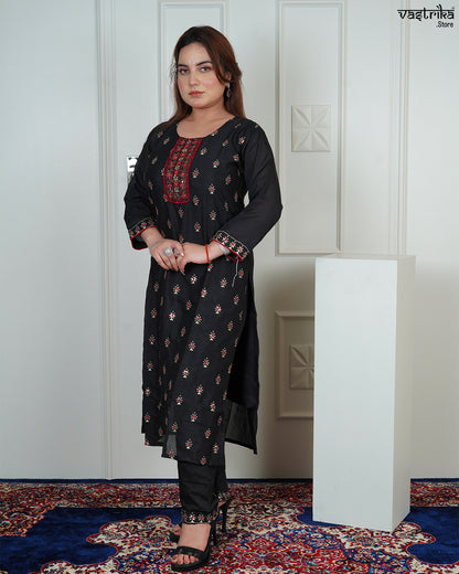 Silk Kurti Set with Jari & Sequin Work with Full Jaal Dupatta