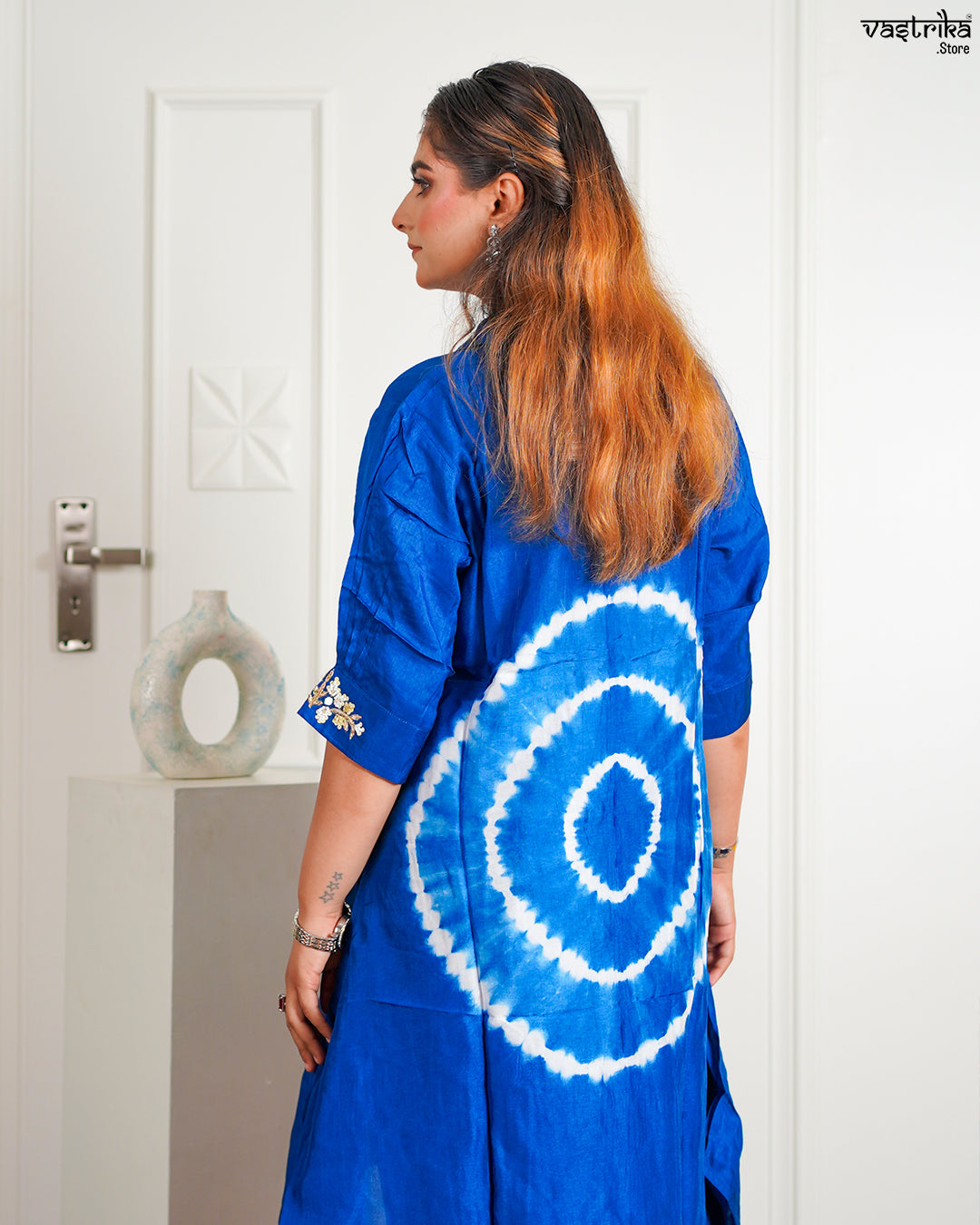 Blue Masleen Coord Set with Handwork